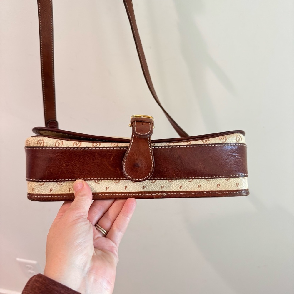 Vintage Pollini Italian Leather Logo Shoulder Bag Satchel Cream/Brown - Picture 8 of 14